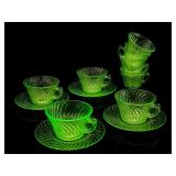 Anchor Hocking Spiral Green Uranium Glass 18pc