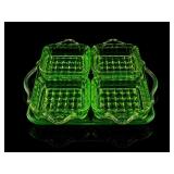 Jeannette Green Uranium Glass Doric Relish Tray