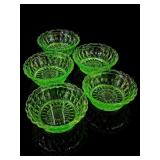 Jeanette Windsor Uranium Glass Berry Bowls, 5pc