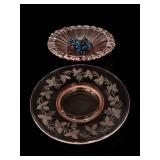 Pink Depression Glass Plates and Blue Glass Knobs