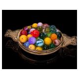 Patterned Glass Dish With Colorful Marbles