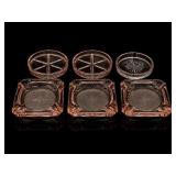 Pink Depression Glass Ashtrays and Coasters