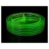 6 L.E. Smith Homestead Uranium Glass Grill Plates