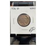 1936-D Buffalo Nickel 5 Cent Coin