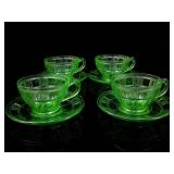 Jeannette Glass Doric Uranium Glass Cups Saucers