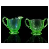 Fostoria-Style Green Glass Creamer and Sugar