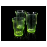 3 Uranium Glass Tumblers 2 Larger 1 Smaller