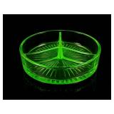Federal Uranium Glass Windsor 3-Part Relish Dish