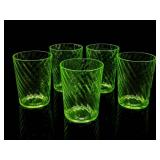 Hazel-Atlas Uranium Glass Swirl Juice Tumblers 5pc