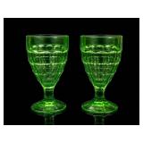 Uranium Glass Colonial Block Pattern Tumblers