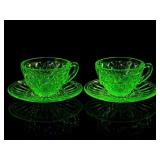Jeanette Windsor Green Glass 10-Pc Cup & Saucers