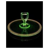 Green Uranium Glass Server with Gold Trim