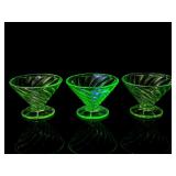 12pc Federal Glass Diana Swirl Green Sherbet Bowls