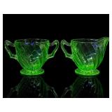 Anchor Hocking Spiral Uranium Glass Creamer Sugar