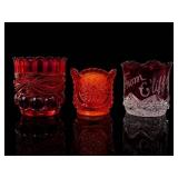 Three Pressed Glass Ruby Flash Souvenir Mugs
