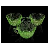 Jeannette Glass Floral Uranium Glass Cups