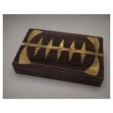 Wooden Box With Brass Inlay and Hinged Lid