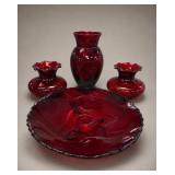 Ruby Red Glass Vase and Bowl Collection