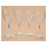 4 Etched Floral Wine Glasses