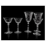 5 Etched Crystal Stem Glasses