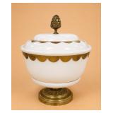 Porcelain and Brass Covered Compote Dish Italy