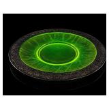 Uranium Glass Plate with Sterling Silver Rim