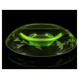 Green Depression Glass Etched Bowl