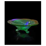 Uranium Green Glass Bowl with Gold Trim