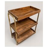 Three-Tier Wood and Brass MCM Utility Cart