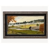 Framed Landscape Painting With Covered Bridge