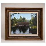 Bill McDuff Framed Covered Bridge Oil Painting