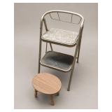 Metal Step Stool and Wooden Footstool Set