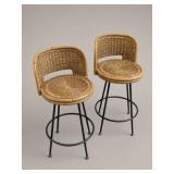 1960s Danny Ho Fong Style Swivel Rattan Bar Stools