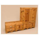 Pine Storage Cabinet with Drawers and Shelves