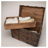 Wood and Metal Steamer Trunk with Linens