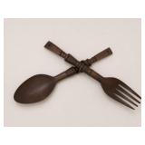 Large Wooden Wall-Mounted Fork and Spoon Set