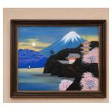 Framed Japanese Mt. Fuji Landscape Painting