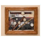 Framed Collection of 9 Vintage Watches Bulova More