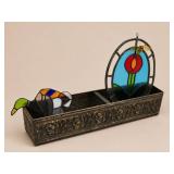 Stained Glass Duck and Flower Panels Brass Planter