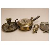 Brass Decorative Lot with Pan, Candlestick