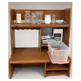 Wooden Desk With Glassware and Frames