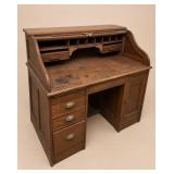Oak Roll-Top Desk with Drawers