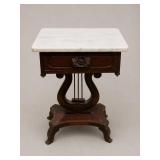 Marble-Top Lyre-Shaped Side Table