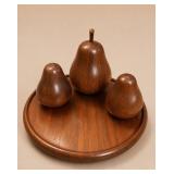 Mid Century Wood Pear Salt and Pepper Shakers Set