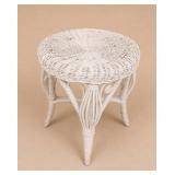 White Wicker Round Side Table