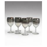 6 Mid Century Smoked Glass Wine Goblets