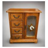 Wooden Jewelry Box with Stained Glass Door
