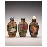 Three Reverse Painted Glass Snuff Bottles