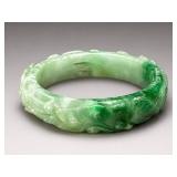 Green Jade Carved Bangle Bracelet