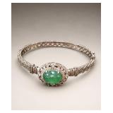 Silver Tone Bracelet with Jade Cabochon
